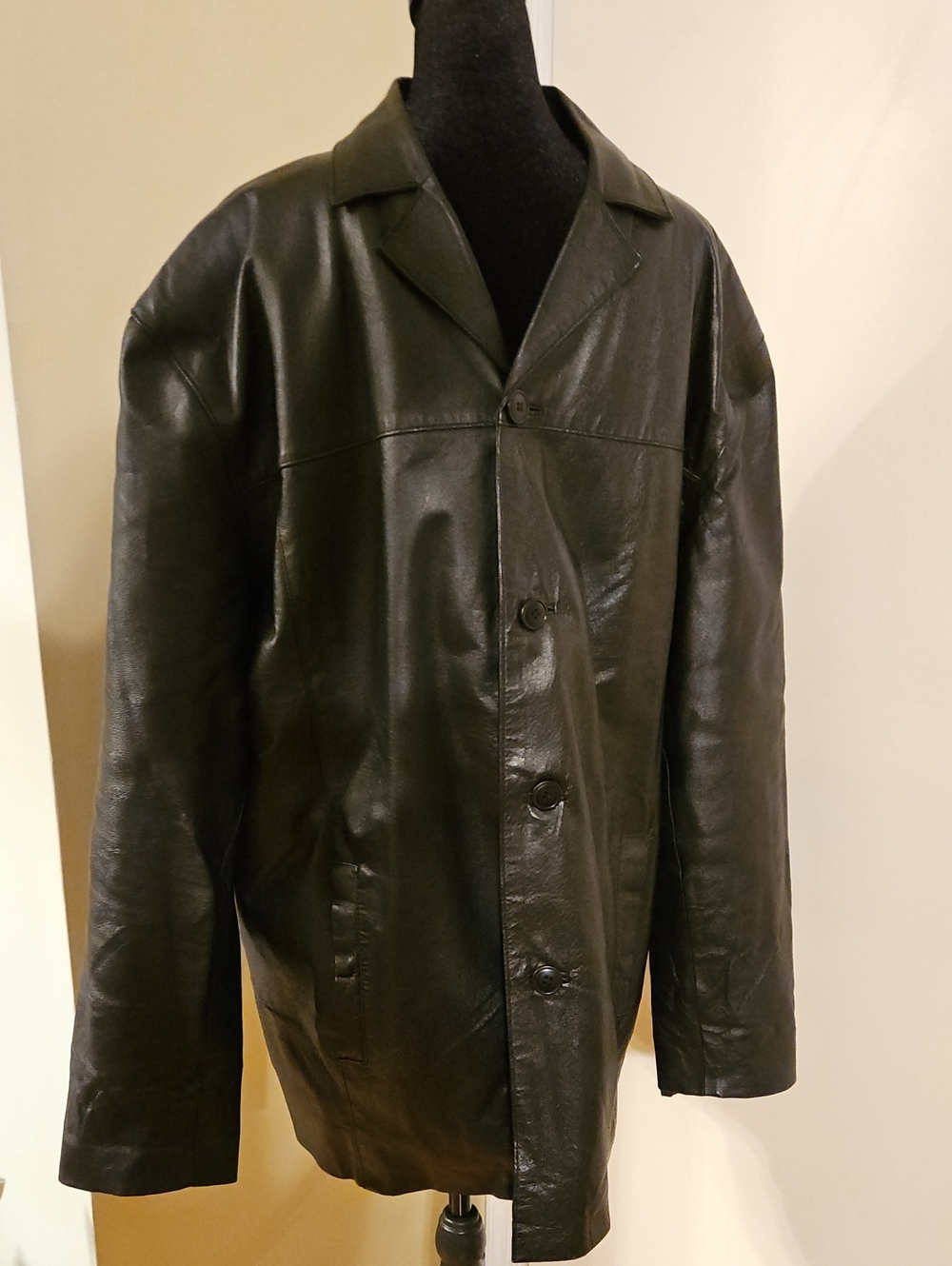 Mens Beyond Vintage Leather Trench Coat Quilted Lined Belted Jacket Black XL